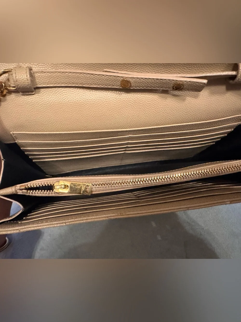 Saint Laurent Cassandre Taupe Matelassé Leather Chain Wallet